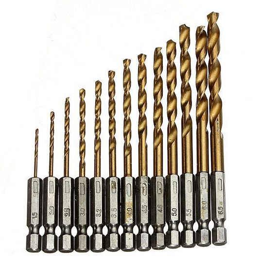 Wind batch hex shank twist drill bit titanium plated 6.35 handle 10PC/13PC set / high speed steel