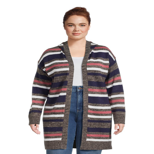 Women'S plus Size Striped Hoodie Cardigan