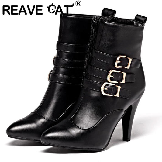 Fashion Woman Boots Pointed Toe Thin High Heels Buckle Zipper plus Size 33-45 Black White Yellow Wedding Winter S2680