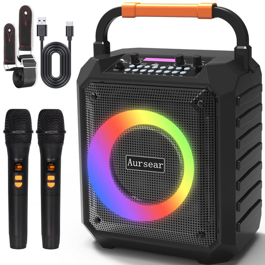 Karaoke Machine for Adult and Kids, 2 Wireless Microphones, Bluetooth Portable Speaker with Mics PA System