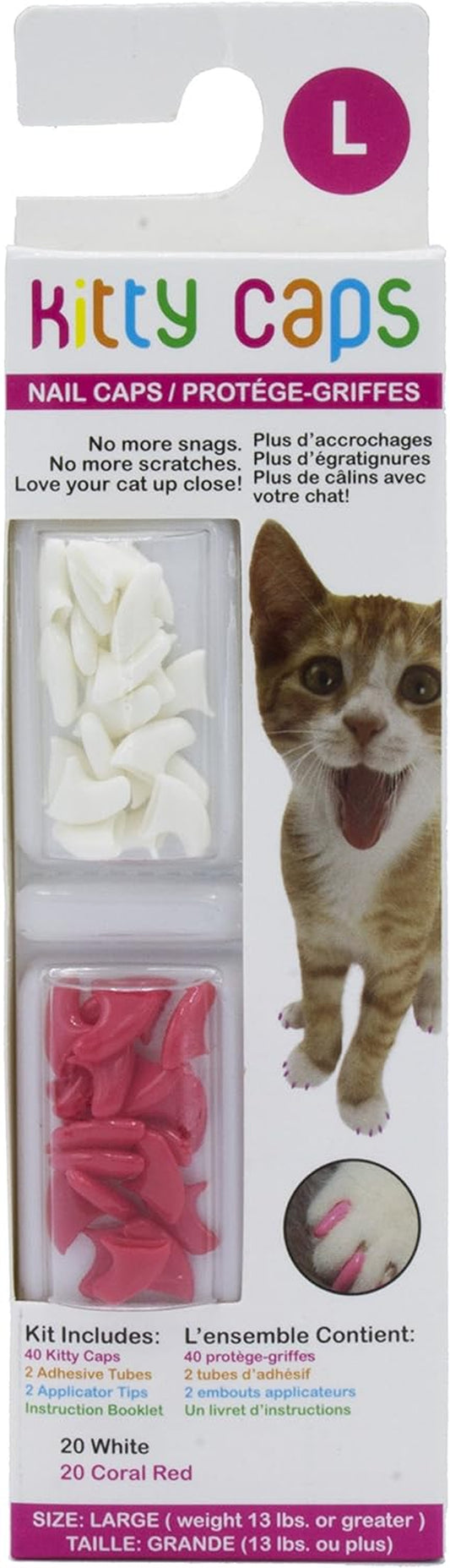 Nail Caps for Cats | Safe, Stylish & Humane Alternative to Declawing | Stops Snags and Scratches, Large (13 Lbs or Greater), Pure White & Coral Red